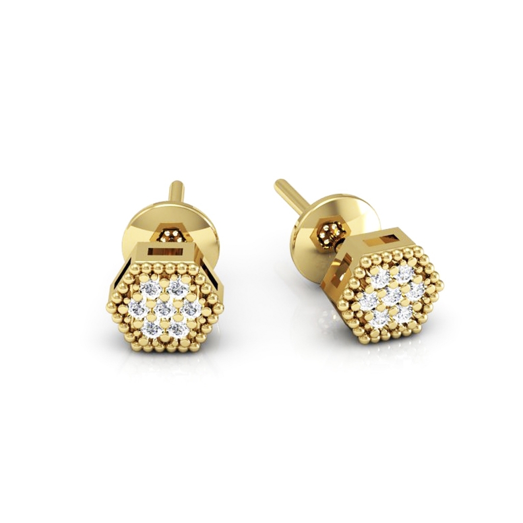Brinco Ouro 18K Chuveiro Sextavado com Pedras