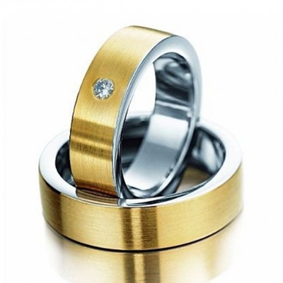 Alianças Noivado Ouro E Prata Polidas 6mm 12g com 1 Pedra