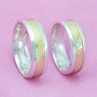 Alianças Noivado Prata E Ouro Polidas 6mm 10g