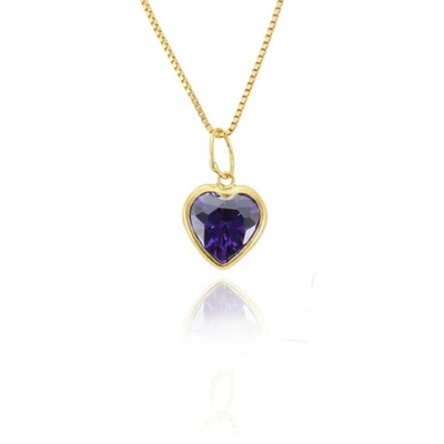 Pingente Ouro 18K Coração Roxo 6 mm