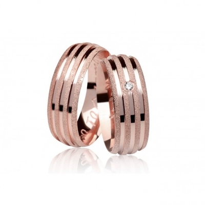 Alianças Casamento Ouro Rosê Diamantadas 7,0mm 16g
