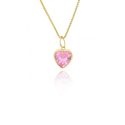 Pingente Ouro 18K Coração Rosa 4mm