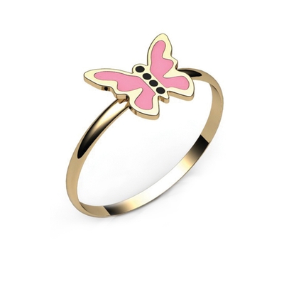 Anel Borboleta Rosa Ouro 18K