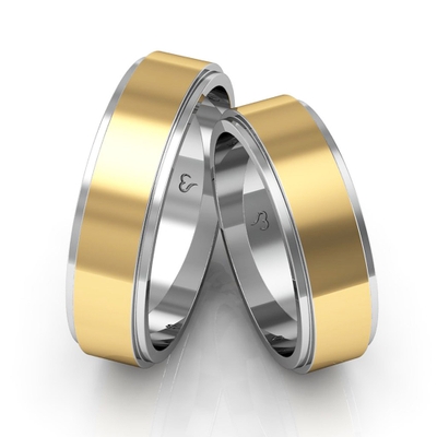 Aliança Ouro E Prata Polidas Quadradas Laterais Rebaixadas 6mm 12g