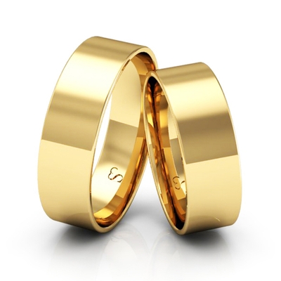 Alianças Casamento Linha Classic Ouro 6mm Quadrada Polida