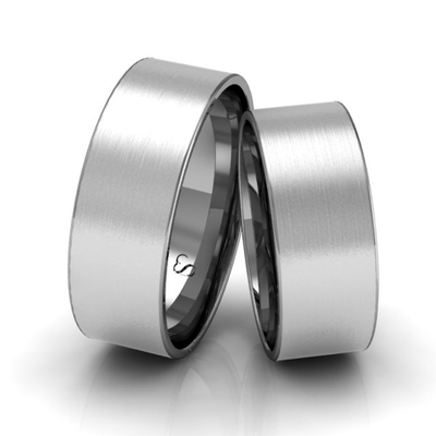 Alianças Casamento Linha Classic Ouro Branco 7mm Quadrada Fosca