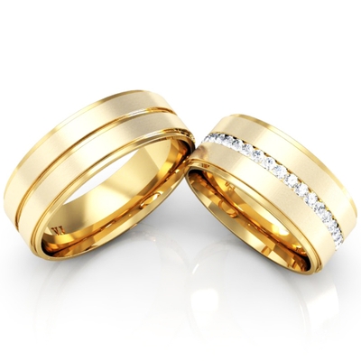 Alianças Casamento Ouro Amarelo Polida E Fosca Linha Carrê