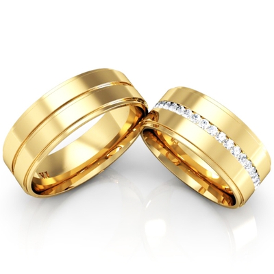 Alianças Casamento Ouro Amarelo Polida Linha Carrê