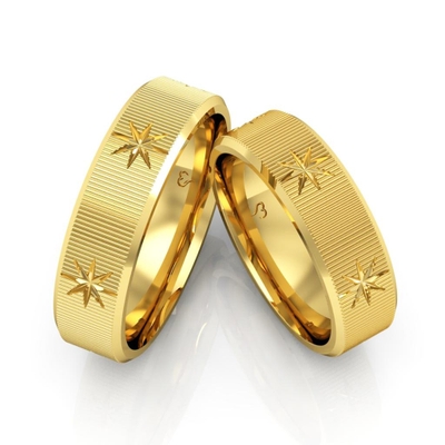 Alianças Casamento Ouro Traços Diamantadas 6mm com Desenho
