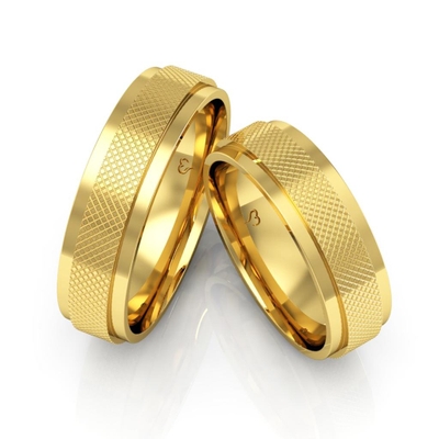Alianças Casamento Ouro Traços Diamantadas Laterais Rebaixadas 6mm