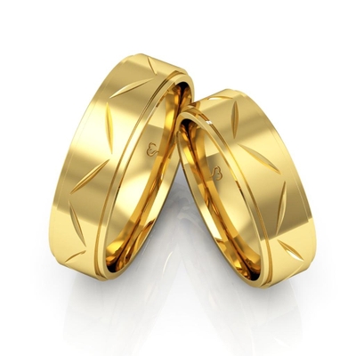 Alianças Casamento Ouro Traços Laterais Rebaixadas 6mm com Friso