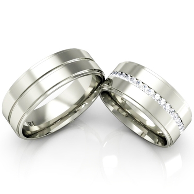 Alianças Casamento Ouro Branco Polida Linha Carrê