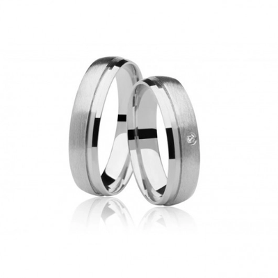 Alianças Casamento Ouro Branco Polidas E Foscas 5,5mm 11g com Brilhante e Friso