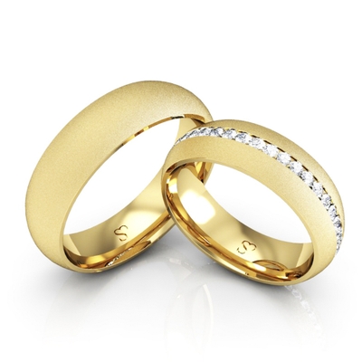 Alianças Casamento Ouro Diamantada Linha Carrê 6mm