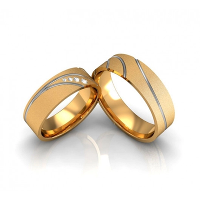 Alianças Casamento Ouro Diamantadas 6mm 11g com Pedras e Detalhes em Ródio