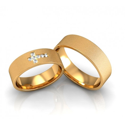 Alianças Casamento Ouro Diamantadas Quadradas Cruz 6mm 11g