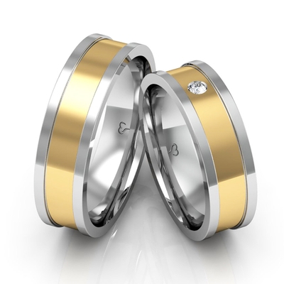 Alianças Casamento Ouro E Prata Polidas 6mm 10g com Pedra Branca
