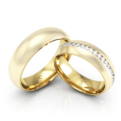 Alianças Casamento Ouro Fosca Linha Carrê 6mm