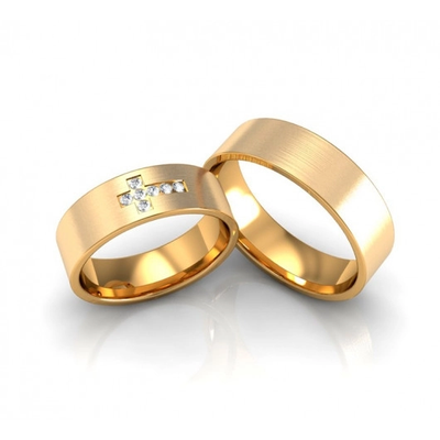 Alianças Casamento Ouro Foscas Quadradas Cruz 6mm 11g