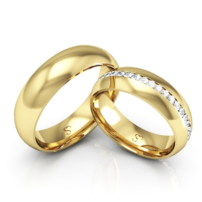 Alianças Casamento Ouro Polida Linha Carrê 6mm
