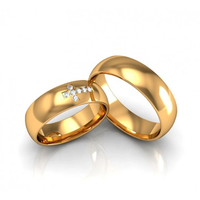 Alianças Casamento Ouro Polidas Cruz 6mm 10g