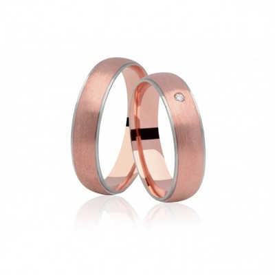 Alianças Casamento Ouro Rosê Foscas 5,5mm 11g com Brilhante
