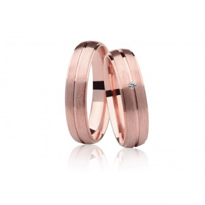 Alianças Casamento Ouro Rosê Foscas 5mm 11g com Brilhante