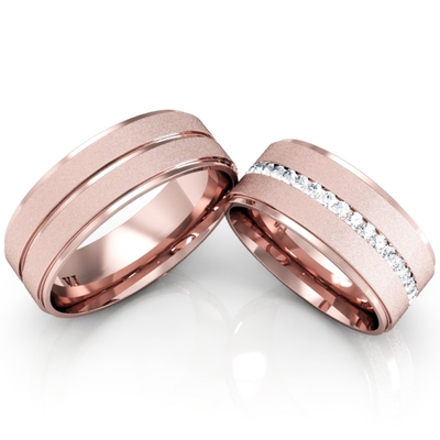 Alianças Casamento Ouro Rosê Polida E Diamantada Linha Carrê