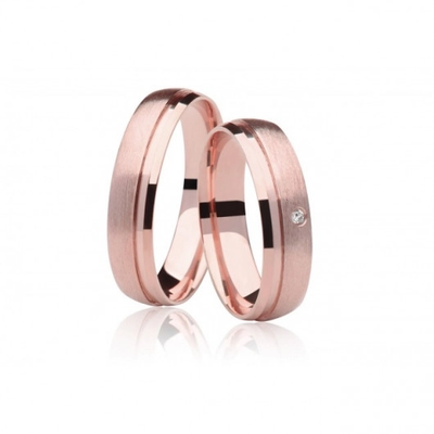 Alianças Casamento Ouro Rosê Polidas E Foscas 5,5mm 11g com Brilhante
