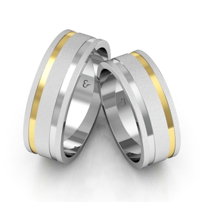 Alianças Compromisso Ouro E Prata Diamantadas 7mm 12g com Friso