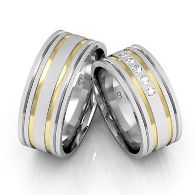 Alianças Compromisso Ouro E Prata Diamantadas 8,5mm 16g