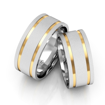 Alianças Namoro Ouro E Prata Quadradas Diamantadas 9mm 16g