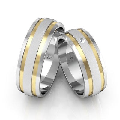 Alianças Compromisso Ouro E Prata Diamantada e Polidas 7,0mm 12g