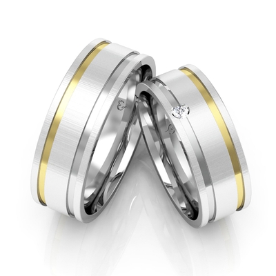 Alianças Compromisso Ouro E Prata Foscas 7mm 14g 1 Pedra
