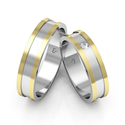 Alianças Compromisso Ouro E Prata Polidas 5mm 10g Com Pedra