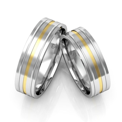 Alianças Compromisso Ouro E Prata Polidas 6mm 12g Filete e Frisos