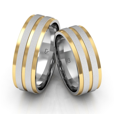 Alianças Compromisso Ouro E Prata Polidas E Diamantadas 7mm 14g