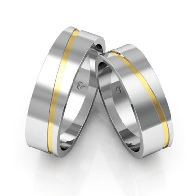 Alianças Compromisso Ouro E Prata Quadradas Polidas 6mm 12g Filete Diagonal