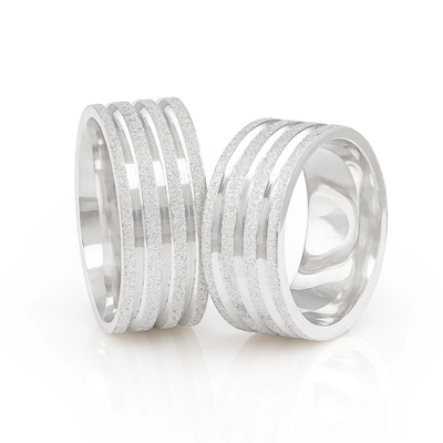 Alianças Compromisso Prata Quadradas Diamantadas 8mm 16g
