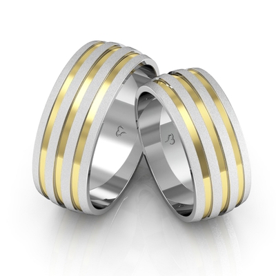 Alianças Namoro Ouro E Prata Abaulada Diamantadas 8mm 14g