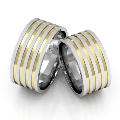 Alianças Namoro Ouro E Prata Diamantadas 10mm 18g