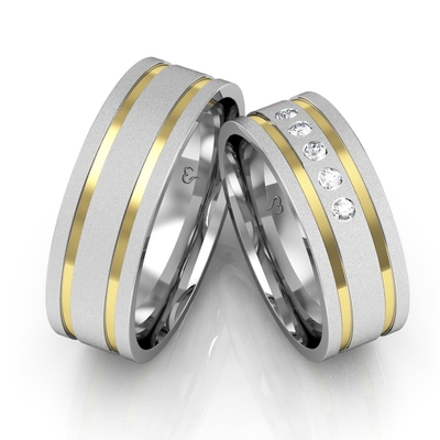 Alianças Namoro Ouro E Prata Diamantadas 7mm 12g 5 Pedras