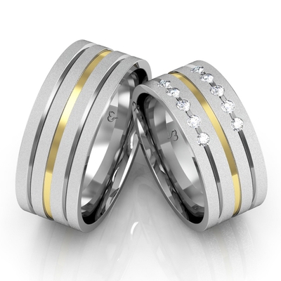 Alianças Namoro Ouro E Prata Diamantadas 8,5 mm 16g