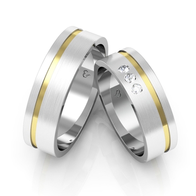 Alianças Namoro Ouro E Prata Foscas 6mm 12g 3 Pedras