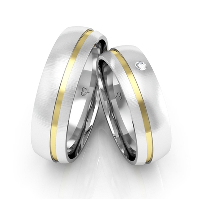 Alianças Namoro Ouro E Prata Foscas 6mm 12g com Pedra