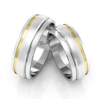 Alianças Namoro Ouro E Prata Foscas 7mm 12g com Friso e Pedra