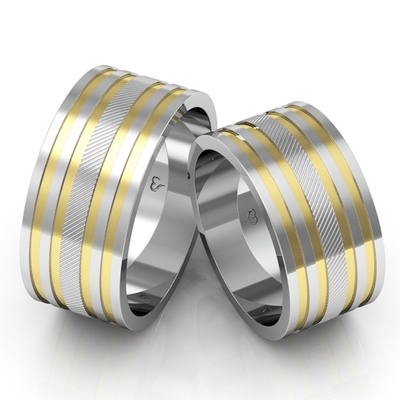 Alianças Namoro Ouro E Prata Foscas E Diamantadas 10mm 18g