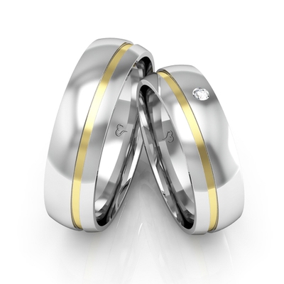 Alianças Namoro Ouro E Prata Polidas 12g 6mm 1 Pedra