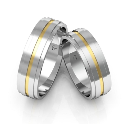 Alianças Namoro Ouro E Prata Polidas 6mm 12g Filete Central