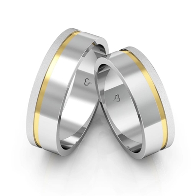 Alianças Namoro Ouro E Prata Polidas E Diamantadas Quadradas 6mm 12g